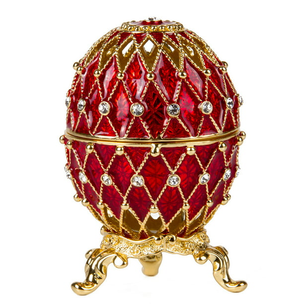 Red Faberge Egg Jewelry Trinket Box Decoration Present Cute Gift Collect 02025A